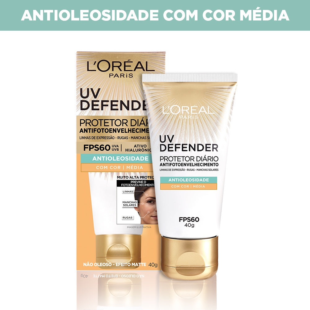 Protetor Solar Facial L'Oréal Paris UV Defender Antioleosidade Cor Média FPS 60, 40g - Imagem 2