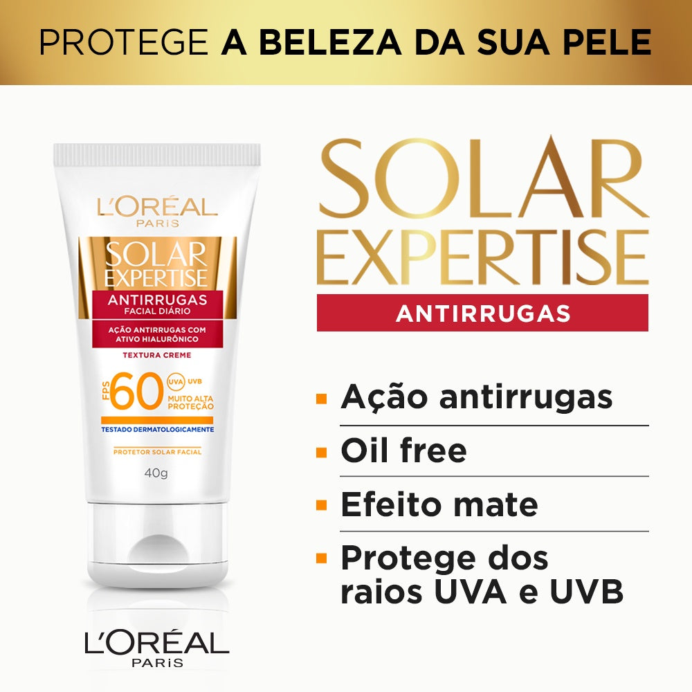 Protetor Solar Facial L'Oréal Paris Solar Expertise Antirrugas FPS 60, 40g - Imagem 3