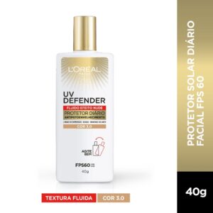 Protetor Solar L'Oréal UV Defender Fluido FPS 60 Cor Média 40g