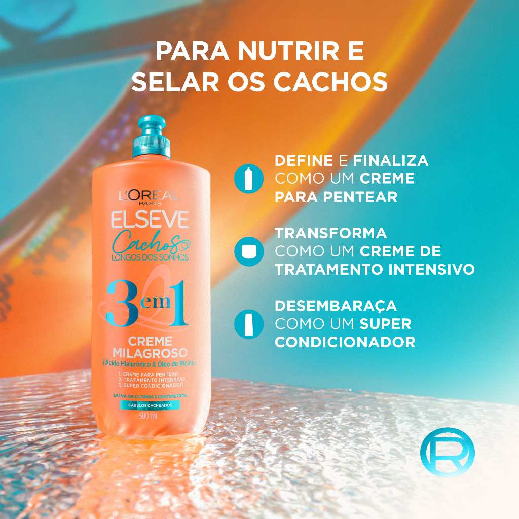 Creme Milagroso 3 em 1 L'Oréal Paris Elseve Cachos Longos dos Sonhos, 500ml - Imagem 3