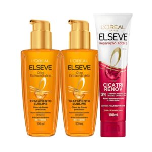 Kit 2 Óleos, 100ml + Leave-In Elseve Reparação Total 5 Cicatri Renov 100ml