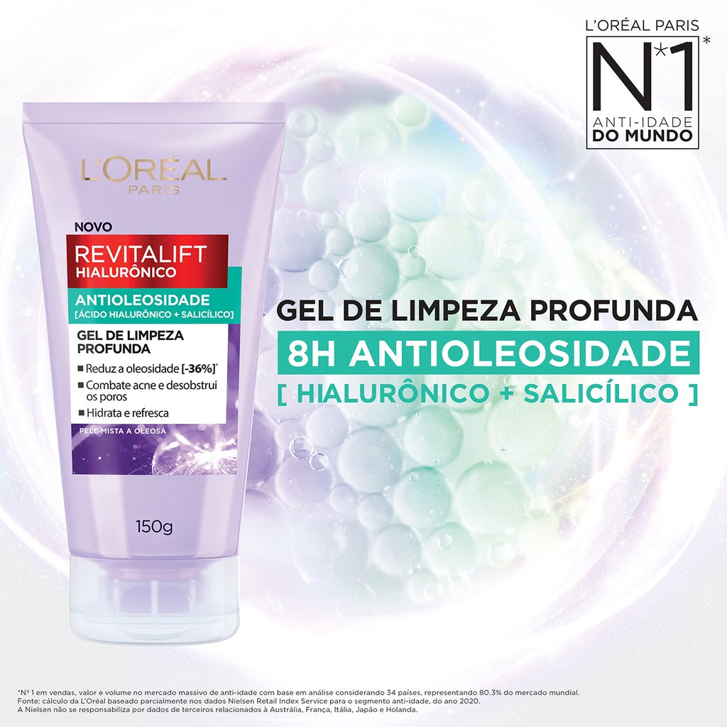 Gel de Limpeza Antioleosidade L'Oréal Paris Revitalift Hialurônico, 150g - Imagem 2
