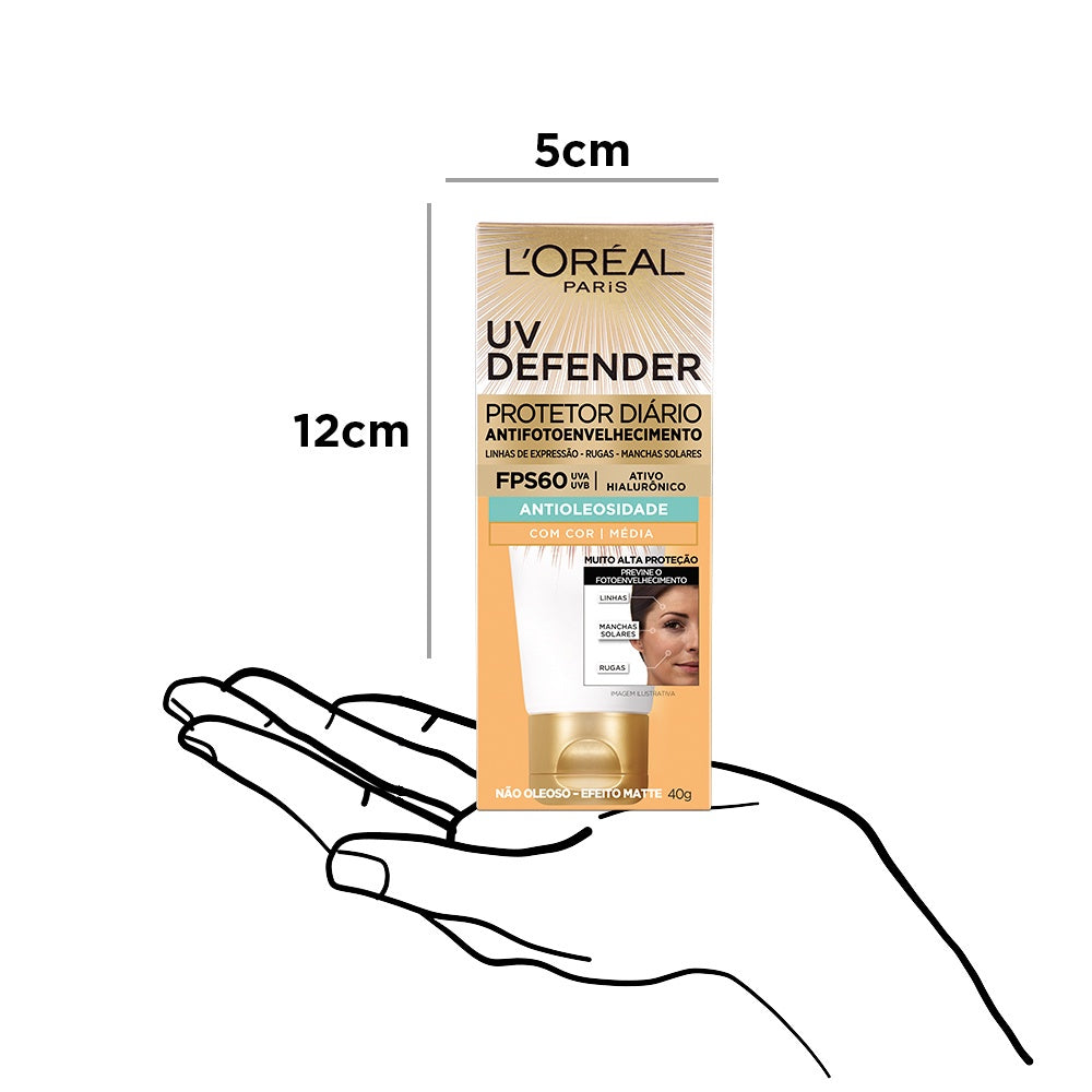 Protetor Solar Facial L'Oréal Paris UV Defender Antioleosidade Cor Média FPS 60, 40g - Imagem 4