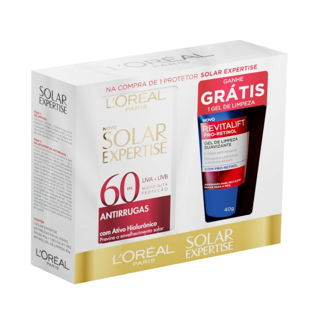 Kit Protetor Solar Antirrugas FPS60 40g + Gel De Limpeza Revitalift Pro-Retinol 40